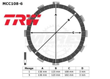 Picture of DISK CLUTCH MCC108-6 MTX200 XL350 SET TRW LUCAS